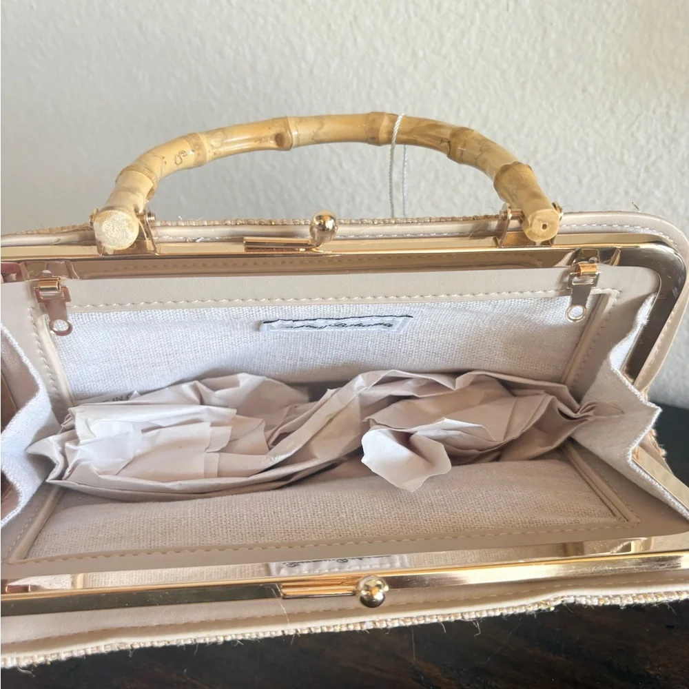 Tommy Bahama Beige Woven Clutch with Bamboo Handle - Picture 3 of 6